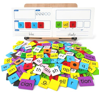 Large Phonics Word Building Magnetic Letters Digraphs Tiles Set | Enlarged 239 Pieces of Color-coded Magnet Tiles with 2 Magnetic Spelling Boards for Science of Reading Classroom Practice