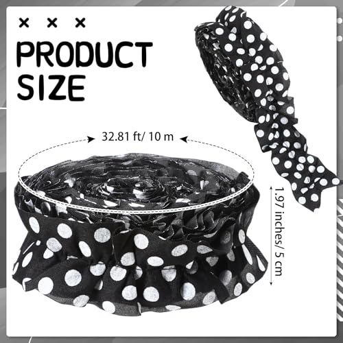Suncalla 2 Roll 66 ft Black and White Bulletin Board Borders for Classroom Decor Ruffled Bulletin Board Burlap Scalloped Border Trims for Chalkboard Office Wall Decor(Black and White Dots) - style: Black and White Dots