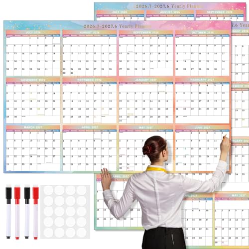 Gueevin 2026-2027 Watercolor Wall Calendar 32" x 48" Dry Erase Erasable Jumbo XL Wet Dry Calendar Large Laminated Planner 12 Month Horizontal Vertical July 2026 to June 2027 for Planning - style: Watercolor