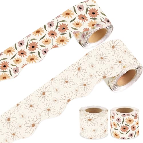 72Ft Boho Bulletin Board Borders, Boho Classroom Decor Daisy Flower Bulletin Board Trim for Teacher Back to School Supplies Classroom Wall Door Decor