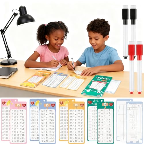Multiplication and Division Flash Cards 30 Pcs, 0-12 Math Flash Cards with 4 Dry Erase Pens 2 Rings, Educational Time Table Flash Card for 1st-3rd Graders Multiplication Game