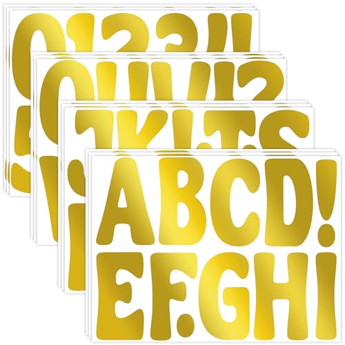 Letter Stickers Large Bulletin Board Letters for Classroom, 12 Sheets 129 Pcs Alphabet Stickers Big Self Adhesive Vinyl Letter Stickers for Poster Board Display Chalkboard Mailbox Decor (Gold, 4 Inch) - color: Gold, size: 4 Inch