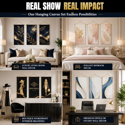 Custom Hanging Canvas Wall Art by BCB Print - Personalized Ready to Hang Picture Banner | with Your Photo | HD Print Living Room Wall Art | Fast Delivery | Made in USA | 16x35 inch | Set of 3 - color: Hanging Canvas Set of 3