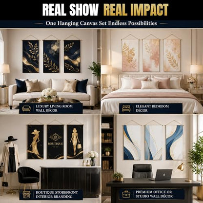 Custom Hanging Canvas Wall Art by BCB Print - Personalized Ready to Hang Picture Banner | with Your Photo | HD Print Living Room Wall Art | Fast Delivery | Made in USA | 16x35 inch | Set of 3 - color: Hanging Canvas Set of 3