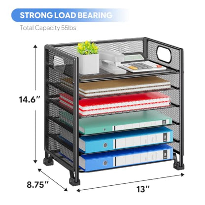 Simple Trending 6-Tier Letter Tray Organizer, Metal Mesh File Holder, Black | 6-Tier Large Capacity Paper Organizer | Metal Mesh | Non-Slip Feet | Tool-Free Assembly | 24H Support | Black for Office - size: 13.4" x 9.4" x 15.6"