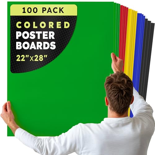 Hygloss Large Colored Poster Board 22x28-100 Assorted Standard Color Bulk Pack - Red, Yellow, Green, Blue, Black - 10 Pt. Thickness Poster Board Paper - Posterboard Multipack 22" x 28" - color: Assorted Primary Colors, size: 22 x 28-Inch, style: 100 Sheet
