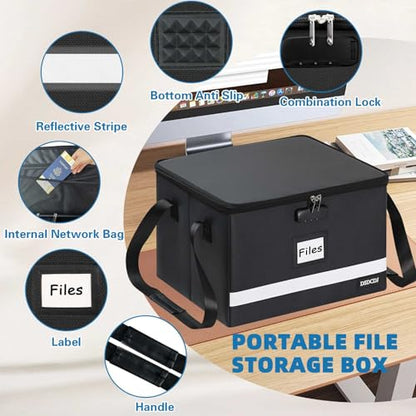 Fireproof File Box with Lock, Upgraded Fireproof Document Box with Reflective Strip, Portable File Organizer Filing Cabinet with Handle for Hanging Letter/Legal Folder, 15.5" x 12.3" x 10.5" | Fireproof - size: 15.5" x 12.3" x 10.5", style: Black1 Pack-23