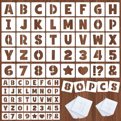 80Pcs Letter Stencils Alphabet and Number Stencil for Painting Reusable Small Alphabet Stencil for Crafts Letter Drawing Stencils on Wall DIY Art Project Rock Fabric Chalkboard (80, 3Inch&4Inch) - size: 3Inch&4Inch