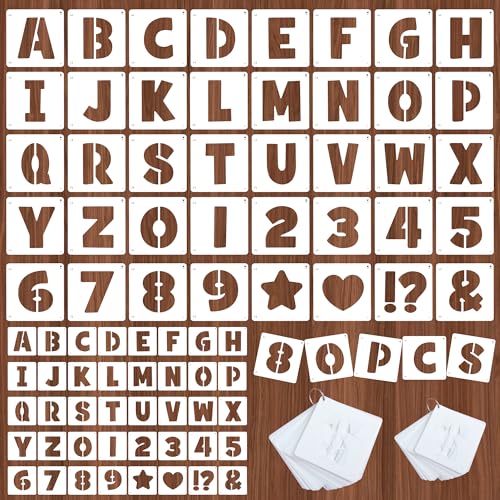 80Pcs Letter Stencils Alphabet and Number Stencil for Painting Reusable Small Alphabet Stencil for Crafts Letter Drawing Stencils on Wall DIY Art Project Rock Fabric Chalkboard (80, 2Inch&3Inch) - size: 2Inch&3Inch
