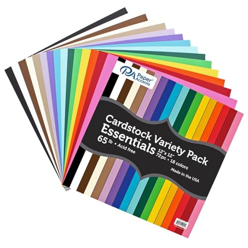 Accent Design Paper Accents Variety Pack, Essential Cardstock, 12x12 Inch, 72 Pack, 18 Colors, 65lb Cardstock, Scrapbooking, Card Making, and Rubber Stamping - color: Multicolor