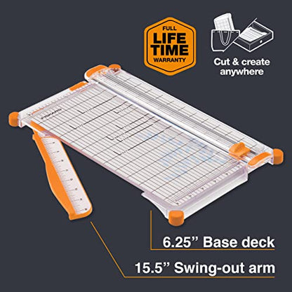 Fiskars Precision Paper Trimmer, Easy, Safe and Accurate for Crafts, Gifts, Cards, Photos, Always Cuts Straight, Swing-Out Arm Extends Measurements, Lightweight and Portable Sharp Paper Cutter