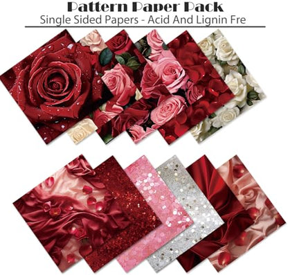 Romantic Scrapbooking Paper Pad, 6 x 6 Inch Red Rose & Heart 160gsm Cardstock Paper for Scrapbooking, 24 Sheets Luxury Valentine Craft Paper for Wedding Guest Book, DIY Cards - color: 22030 - 6×6