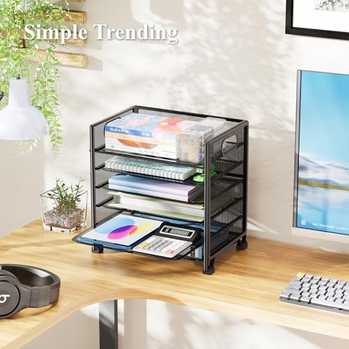 Simple Trending 6-Tier Letter Tray Organizer, Metal Mesh File Holder, Black | 6-Tier Large Capacity Paper Organizer | Metal Mesh | Non-Slip Feet | Tool-Free Assembly | 24H Support | Black for Office - size: 13.4" x 9.4" x 15.6"