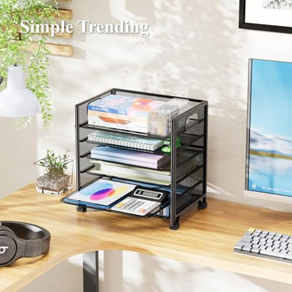 Simple Trending 6-Tier Letter Tray Organizer, Metal Mesh File Holder, Black | 6-Tier Large Capacity Paper Organizer | Metal Mesh | Non-Slip Feet | Tool-Free Assembly | 24H Support | Black for Office - size: 13.4" x 9.4" x 15.6"