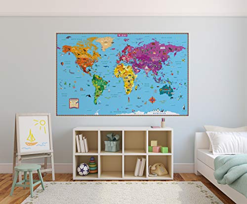 kids illustrated world map: 50" X 32" Ready to Display