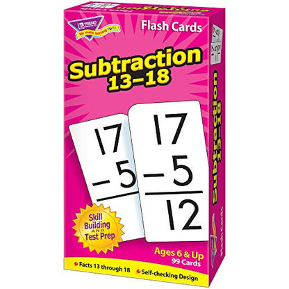 Trend Enterprises: Subtraction 13-18 Skill Drill Flash Cards, Exciting Way for Everyone to Learn, Self-Checking Design, Great for Skill Building and Test Prep, 99 Cards Included, Ages 6 and Up