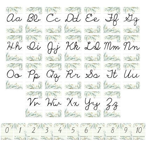 Gilprop Eucalyptus Bulletin Board Alphabet Letters, 37 Pcs Cursive Abc Alphabet Poster Classroom Decor Set Preschool Kindergarten Primary School Classroom Wall Decor Daycare Homeschool Supplies - style: Eucalyptus