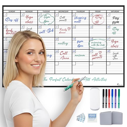Large Dry Erase Calendar for Wall 24x36, Giant Family Office Big Reusable, Monthly Planner Erasable Month, Rolled Whiteboard White Board, 36x24 Calendar Dry Erase for Undated Wall Large Classroom - size: Medium (24 x 36 inch)