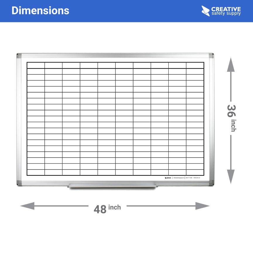 Magnetic Grid Dry Erase Whiteboard – Wall Mounted with Aluminum Frame & Marker Tray – Easy Erase Planning Board for Office, Warehouse & Project Management 48" x 36" - size: 48"W x 36"H