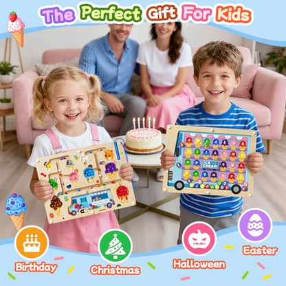 2 in 1 Magnetic Maze Board for Kids Montessori Toys Double-Sided Counting Magnetic Alphabet Letters ABC Magnets Puzzles 3-5 Age Boys and Girls Birthday Gifts