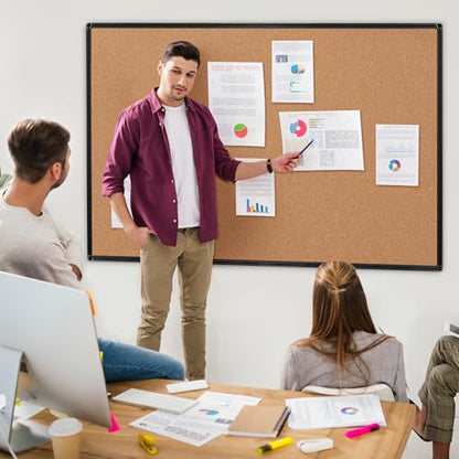 Extra Large Cork Bulletin Board 60" X 36", Black Aluminum Framed 5'x3' Corkboard for Wall, Wall Mounted Notice Pin Board with 18 Push Pins for School, Home & Office - size: 60" x 36"