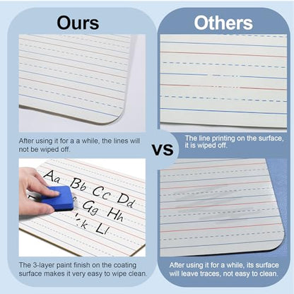 JUSTPAT 24 Pack Dry Erase Boards, 9"x12" Double Sided Easel Small Whiteboards with Lines for Kids, Students, Education Teacher Classroom, Mini Portable White Boards with 24 Markers, 24 Erasers