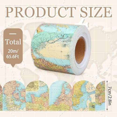 FYSUIMU 65.6 Ft Globe Map Bulletin Board Border Travel The World Scalloped Die Cut Border Trim Roll for Back to School Party Home Classroom Decor - style: Classic