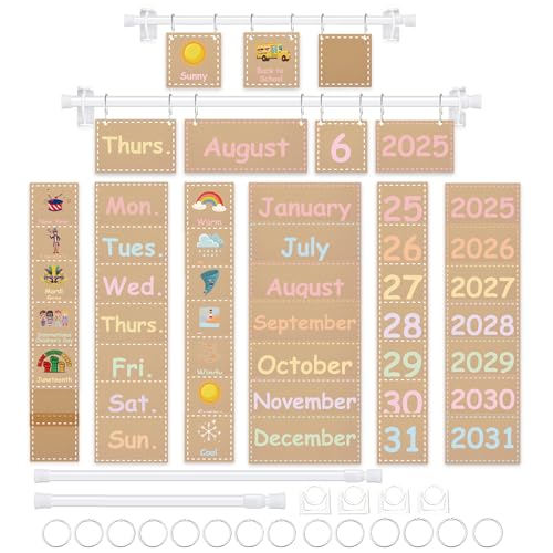 96 Cards Classroom Bulletin Board Decorations Set for Teachers,Flip Calendar with Holder for Classroom,Adjustable Calendar,Preschool Elementary Home Decor Supplies（Pastel） - style: Pastel