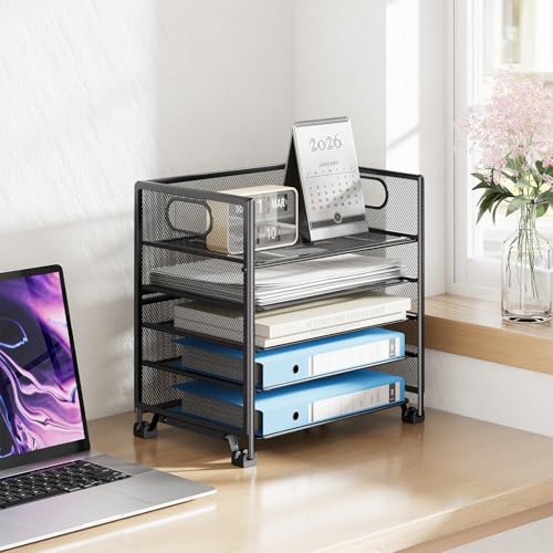 Simple Trending 5-Tier Letter Tray Organizer, Metal Mesh File Holder, Black | 5-Tier Large Capacity Paper Organizer | Metal Mesh | Non-Slip Feet | Tool-Free Assembly | 24H Support | Black for Office - size: 13.3" x 9.3" x 13"