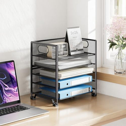 Simple Trending 5-Tier Letter Tray Organizer, Metal Mesh File Holder, Black | 5-Tier Large Capacity Paper Organizer | Metal Mesh | Non-Slip Feet | Tool-Free Assembly | 24H Support | Black for Office - size: 13.3" x 9.3" x 13"