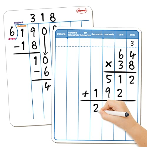 Dry Erase Long Division White Board,9 x 12 Multi-Digit Computation Double-Sided Dry Erase Board,Math Manipulatives Whiteboard for Students,Classroom and Home,Small White Board(Division) - style: Division