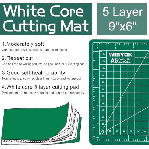 WISYOK 6" x 8" A5 Craft Mat, Small Rotary Cutting Mat for Sewing, Fabric, Ideal for DIY Crafts