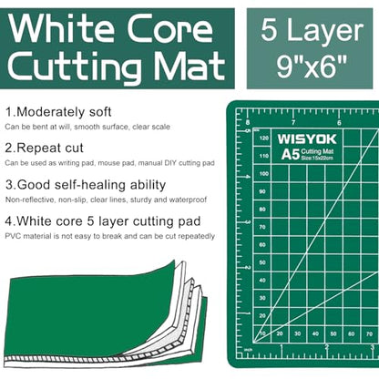 WISYOK 6" x 8" A5 Craft Mat, Small Rotary Cutting Mat for Sewing, Fabric, Ideal for DIY Crafts