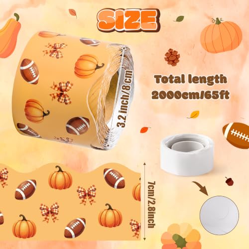 BeYumi Fall Orange Border Trim - 65ft Pumpkin Rolled Border Classroom Decor | Autumn Thanksgiving Pumpkin Bows Football Bulletin Board Border Set School Classroom Chalkboard Home Harvest Party Decoration - style: Pumpkin Bow Football