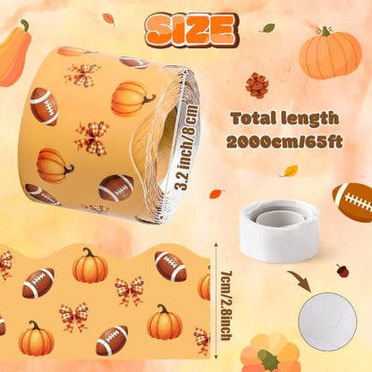 BeYumi Fall Orange Border Trim - 65ft Pumpkin Rolled Border Classroom Decor | Autumn Thanksgiving Pumpkin Bows Football Bulletin Board Border Set School Classroom Chalkboard Home Harvest Party Decoration - style: Pumpkin Bow Football