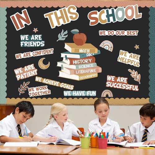 Motivational Bulletin Board Decoration Set Affirmation Station Bulletin Board Classroom Decorations Modern Boho in This School Paper Cutouts for Back to School Library Wall Door Decor - style: In this school