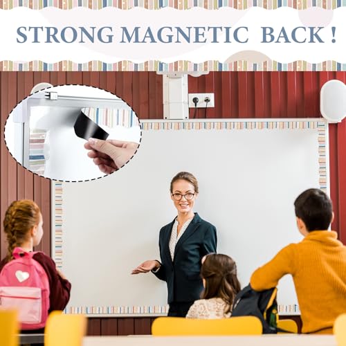 Tellegloww 36 ft Scalloped Magnetic Border Magnetic Border for Whiteboard Bulletin Board Borders Reusable Rolled Borders Trim for Office Chalkboard(Boho Stripes) - style: Boho Stripes