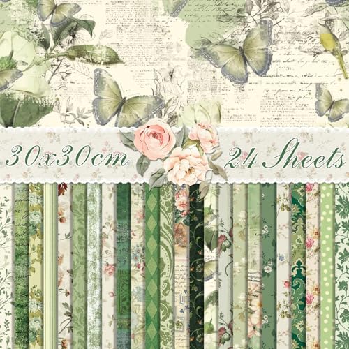 Green Scrapbook Paper Vintage Flower Pattern Papers Pad 12×12,24 Sheets Double-Sided Mother's Day Bobo Floral Scrapbooking CardStock Paper Pad for Holiday Cardmaking DIY Origami Papers. - color: WW211