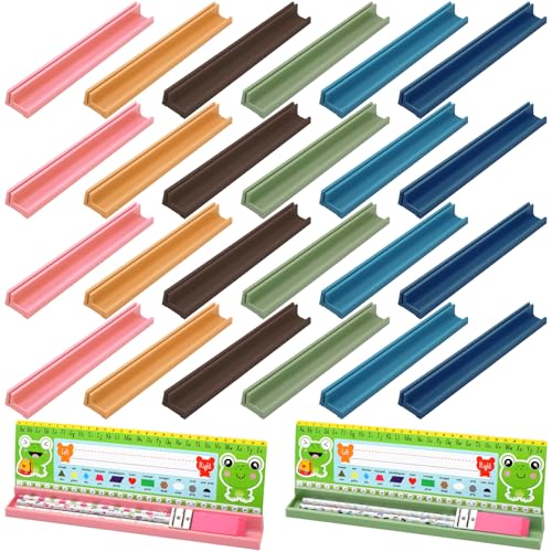 Jetec 24 Pcs Classroom Desk Name Plates Holder Index Cards Storage Classroom Name Tags School Student Desktop Helper Prop Adhesive and Removable Nameplate Stand Sign with Pen Holder(Morandi) - color: Morandi
