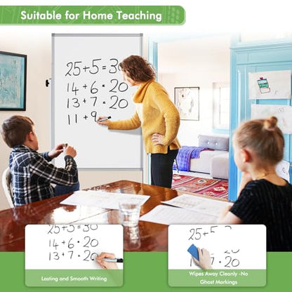 Rolling Whiteboard on Wheels, 32x48 Inches Double-Sided Magnetic Dry Erase Board with Stand, Height Adjustable Mobile White Board Easel for Classroom Home Office - style: White