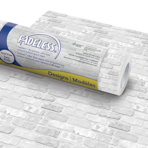 Fadeless Bulletin Board Paper, Fade-Resistant Paper for Classroom Decor, 48” x 12’, White Brick, 1 Roll - color: White Brick, size: 48" x 12'