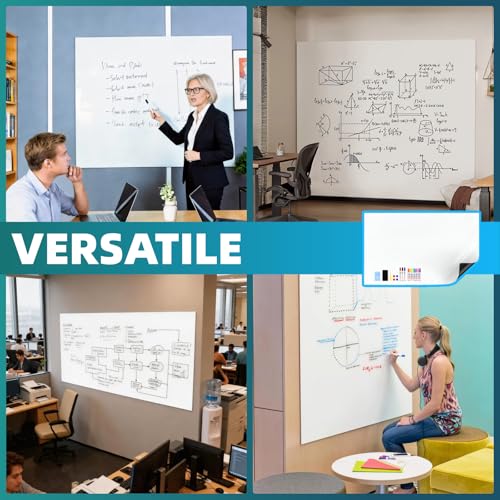 Extra Long Magnetic Dry Erase Whiteboard 50"x18" - Self-Adhesive Flexible Wall Board for Door, Closet, Hallway w/ 11 Markers, 6 Magnets, Eraser & Holder, Ultra Smooth, No Ghosting, Easy Erase - size: 50"x18"