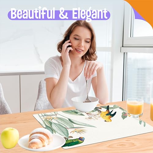 6 Pack Elegant Placemats, Non-Slip Washable, Reusable Placemat - Plants, Flowers Birds, Nature Theme Placemats for Home, Office, Restaurant, Dining Table, Adults, Kids, - style: Flowers Birds