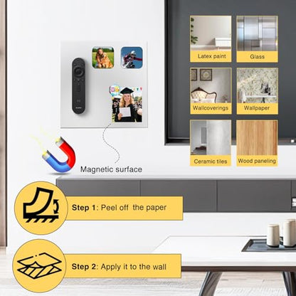 Metal White Board for Magnetic Hook on Non-Metal Wall,Magnetic Receptive Plate with Adhesive Backing,Square 8" Peel and Stick Solid Steel to Display Souvenir Travel Magnets-4 Pack