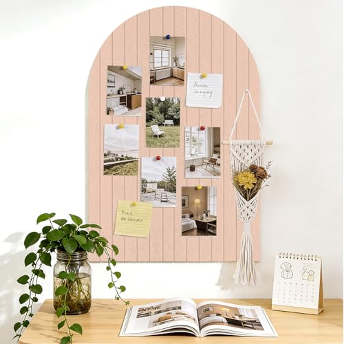 Arched Felt Bulletin Board Set, 6 Customizable Wall Tiles with 30 Push Pins, Cork Board Alternative for Office, Classroom and Home Decor (Pink) - color: Pink
