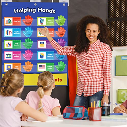 ABCxGOOD Helping Hands Pocket Chart,Classroom Jobs and Management Pocket Chart, Preschool Classroom Must Haves Supplies, Great for Classroom Homeschool. (Blue, 29"*20.5") - color: Blue, size: 29"*20.5"