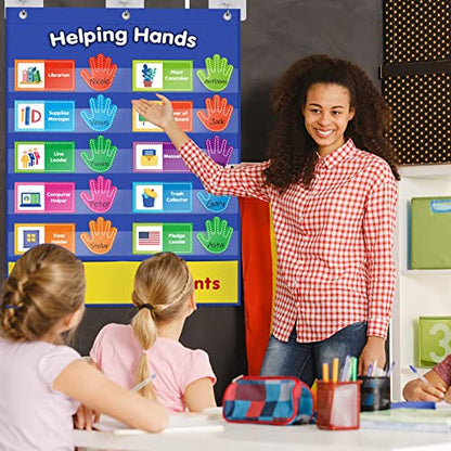 ABCxGOOD Helping Hands Pocket Chart,Classroom Jobs and Management Pocket Chart, Preschool Classroom Must Haves Supplies, Great for Classroom Homeschool. (Blue, 29"*20.5") - color: Blue, size: 29"*20.5"