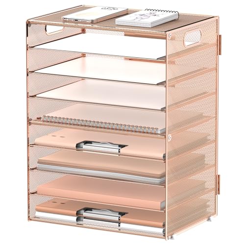 DALTACK 9-Tier Paper Organizer for Desk, Mesh Letter Tray Desk Organizer with Handles, Space-Saving File Organizer for Office Home School, Gold Rose - color: Desk Organizer Gold Rose