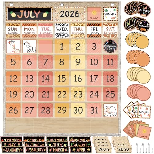 Sinload Classroom Calendar Pocket Chart Set Calendar Bulletin Board Set Seasons Festival Weather Pocket Chart for Classroom Decoration Back to School Supplies(We Belong,Wood Color) - color: Wood Color, style: We Belong