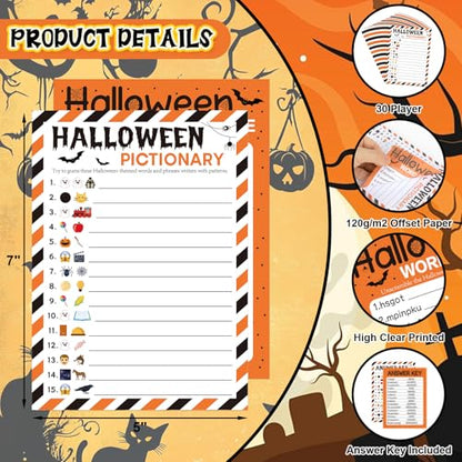 COCHIE 30 Players Halloween Party Games for Adults Family Office Large Groups, Words Pictionary Game, Riddle Game, Word Scramble Games with Answer Key (Halloween Orange) - style: Halloween Orange